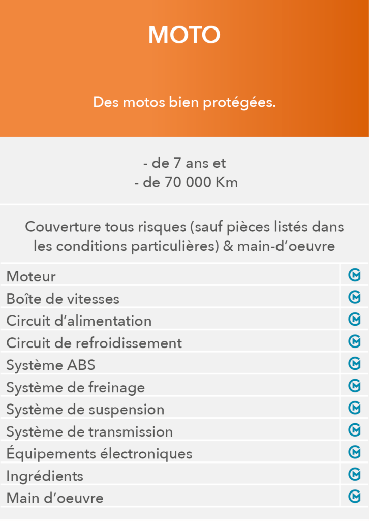 Tableau présentant le détail de l'offre pour moto